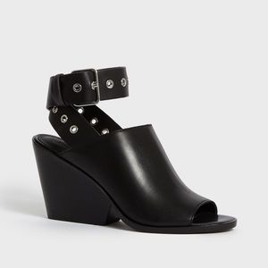 ALL SAINTS Pomola calf leather booties open toe with wrap around strap